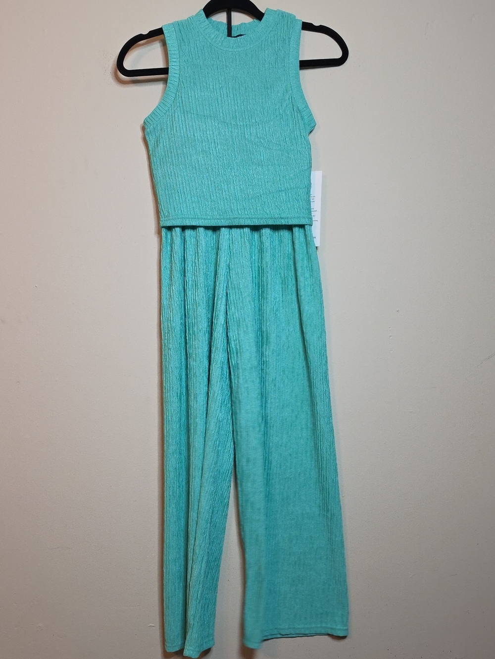 Two Piece Spearmint Love Poem Plisse Wide Leg Set